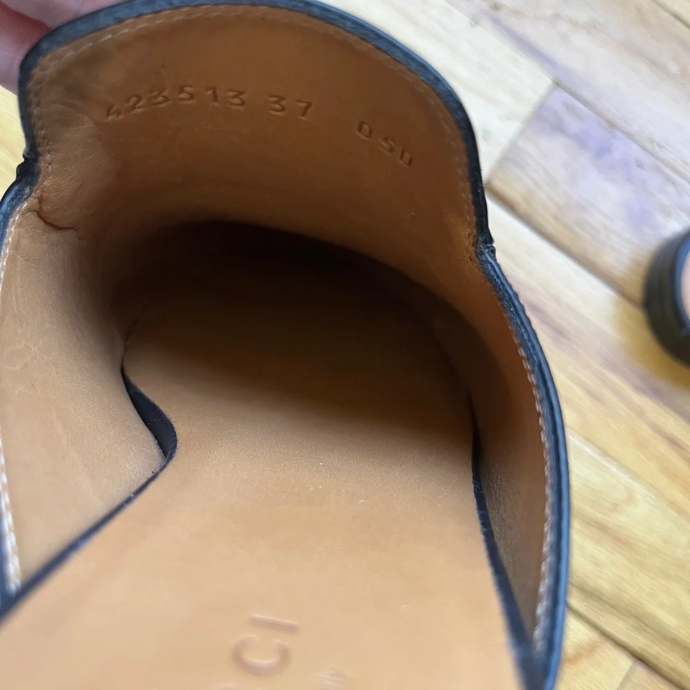 Gucci Black Leather Mules with Gold Hardware 7 37 Princetown Shoes Loafers - Picture 9 of 9